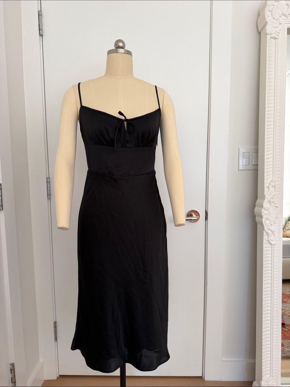 Wilfred Black Midi Slip Dress with Front Tie